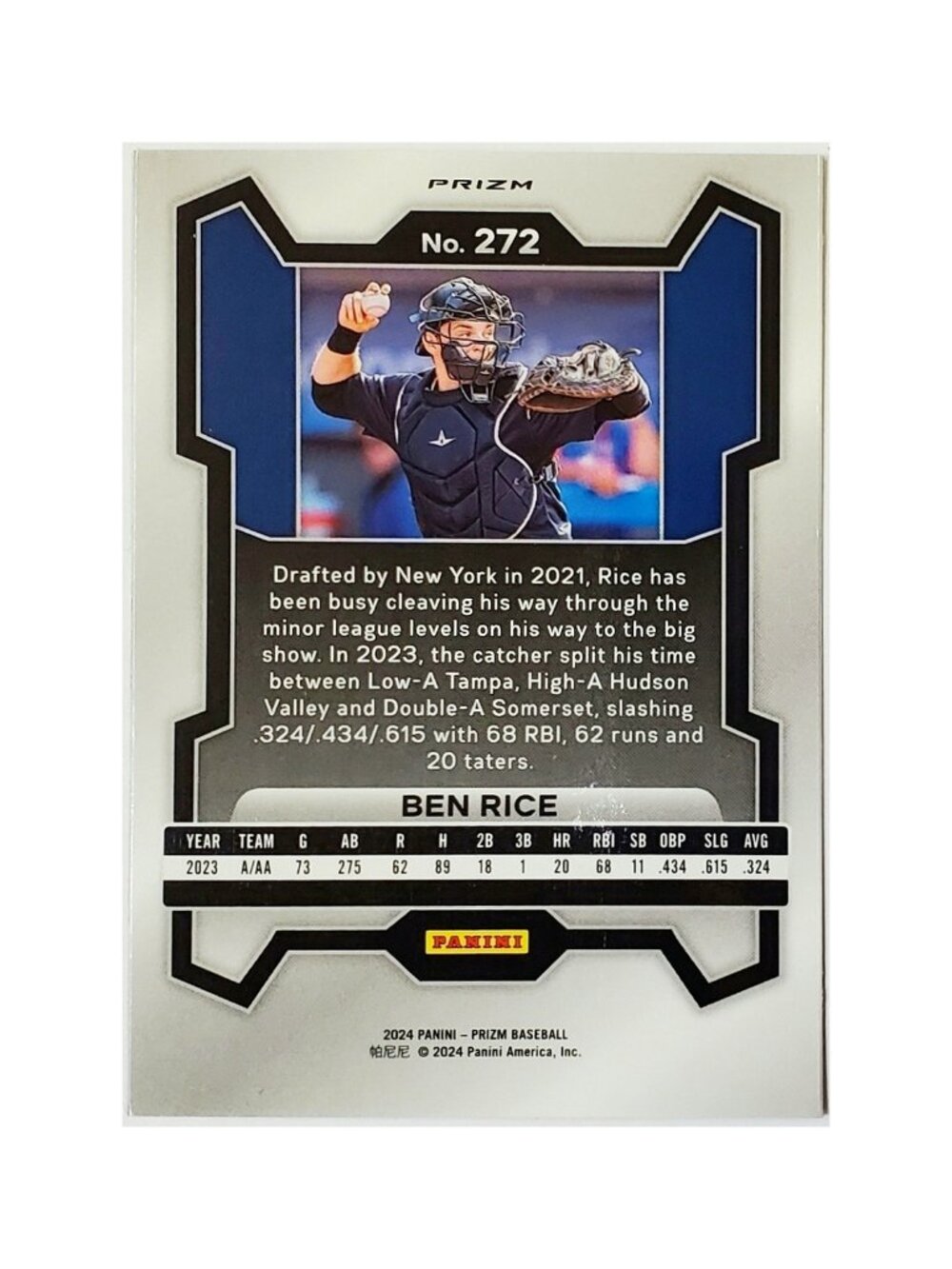 BEN RICE ROOKIE PINK ICE HOLO 2024 PANINI PRIZM #272, NEW YORK YANKEES - Picture 2 of 3